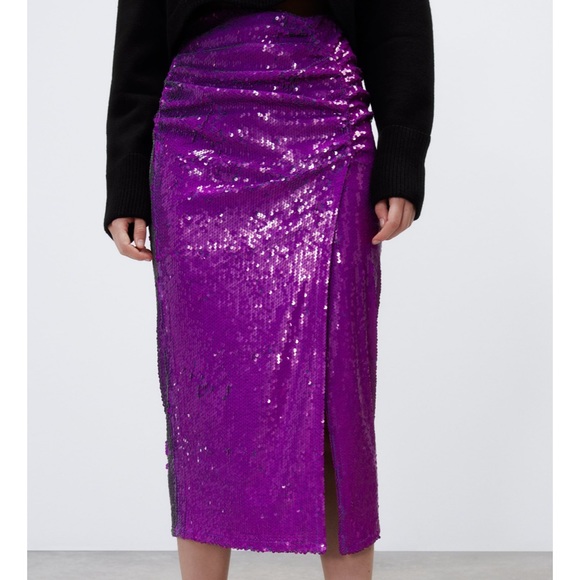 ZARA Sequin Skirt Purple - Picture 4 of 9